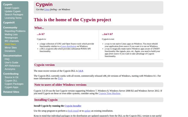 Cygwin website screenshot