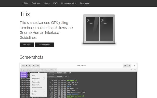 Tilix website screenshot